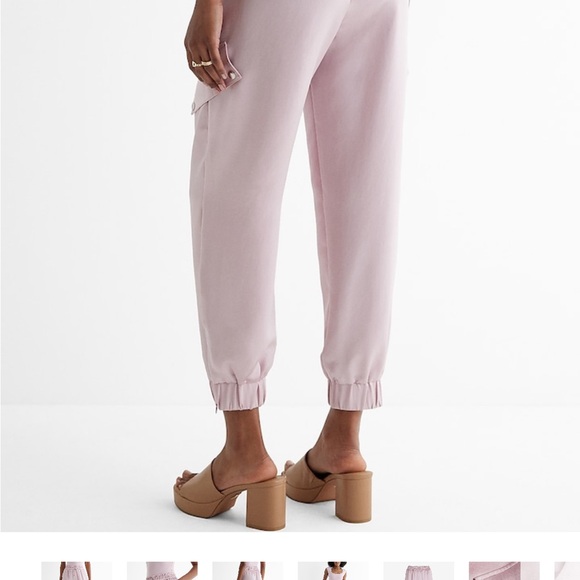 NWT Express High Waisted Satin Cargo Joggers Soft Blush Size Small - Picture 3 of 8